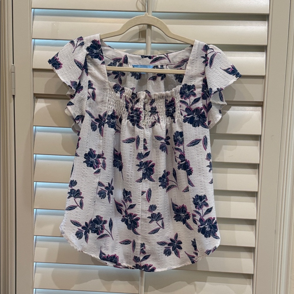 Draper James White and Blue Floral Blouse